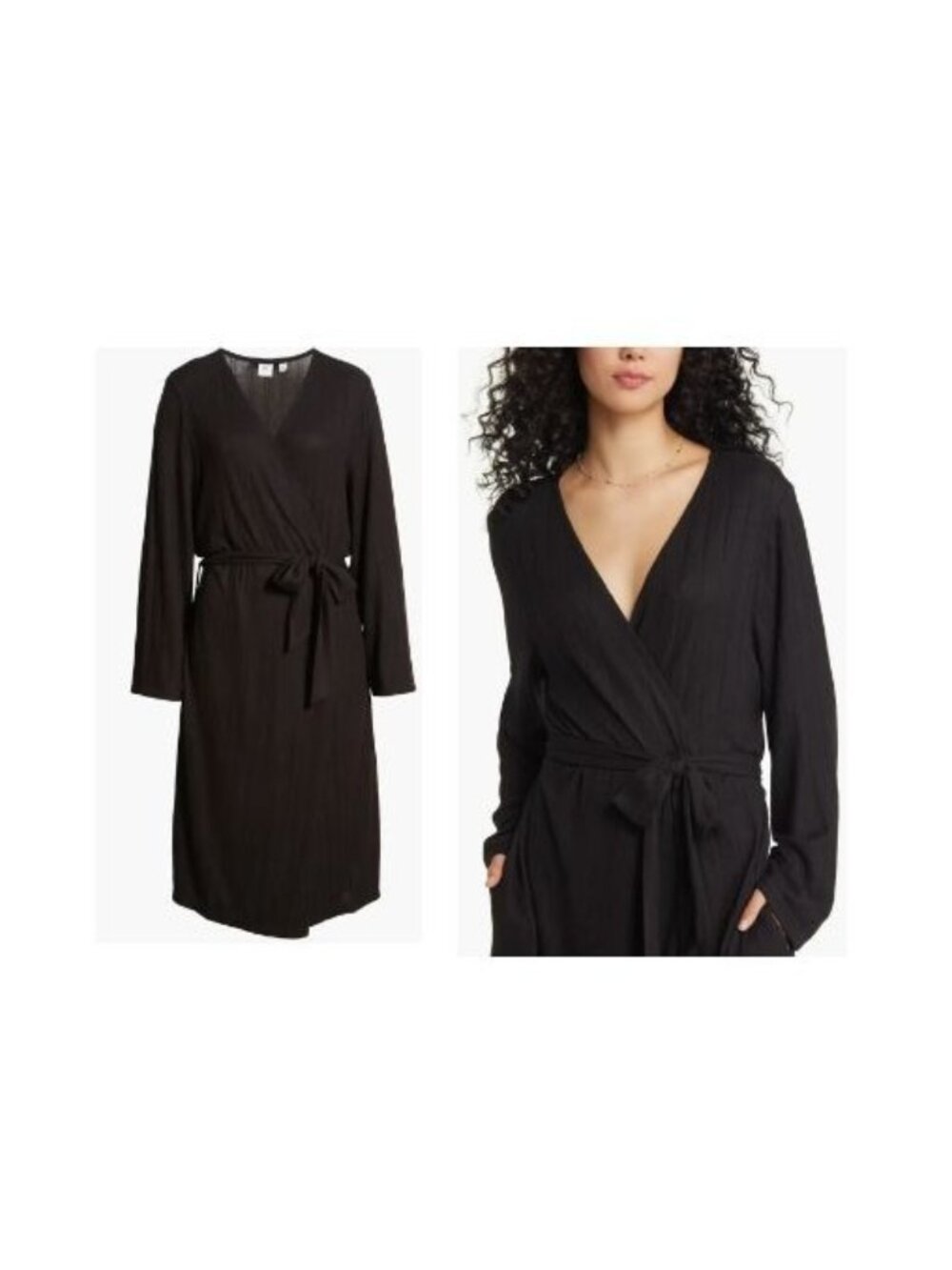 BP Women’s Knit Rib Robe In Black, S - Picture 2 of 13